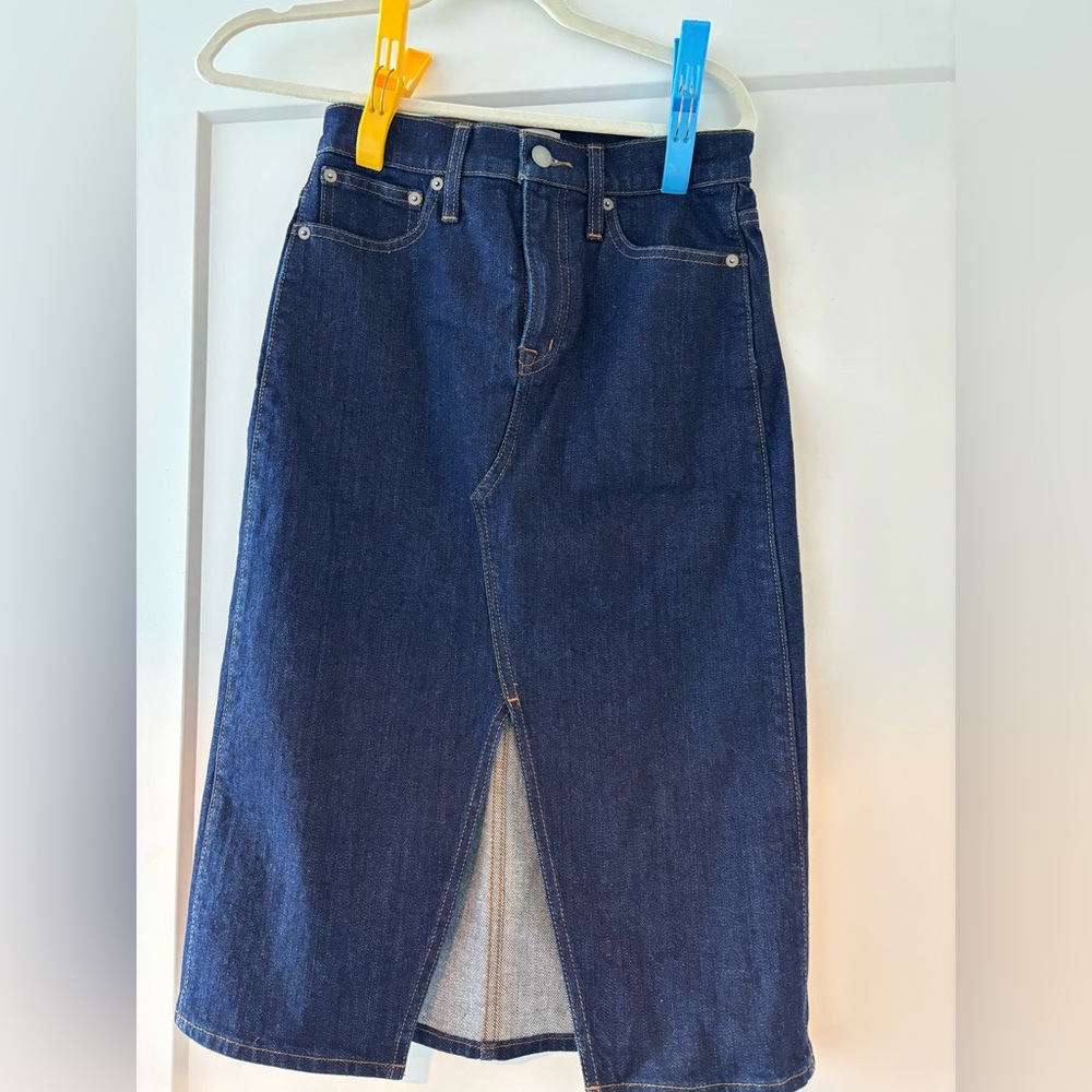 J Crew Denim Midi Skirt with Front Slit